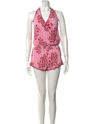 Pre-owned Poupette St Barth Floral Print Halterneck Romper In Pink