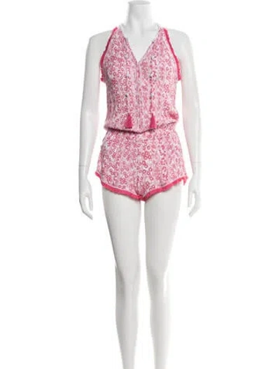 Pre-owned Poupette St Barth Floral Print Halterneck Romper In Pink