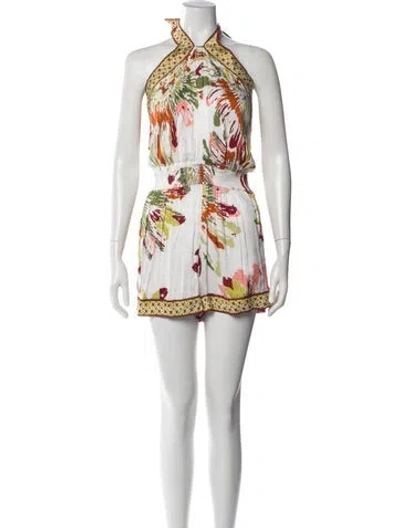 Pre-owned Poupette St Barth Floral Print Halterneck Romper In White