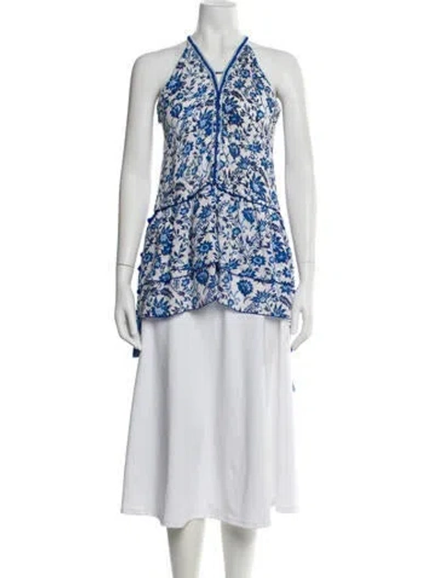 Pre-owned Poupette St Barth Floral Print Halterneck Top In Blue