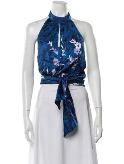 Pre-owned Poupette St Barth Floral Print Halterneck Top In Blue
