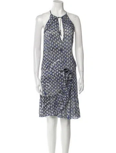 Pre-owned Poupette St Barth Floral Print Knee-length Dress In Blue