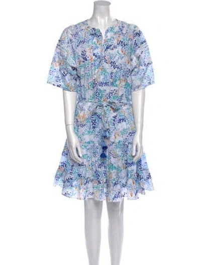 Pre-owned Poupette St Barth Floral Print Knee-length Dress In Blue