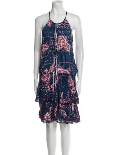 Pre-owned Poupette St Barth Floral Print Knee-length Dress In Blue