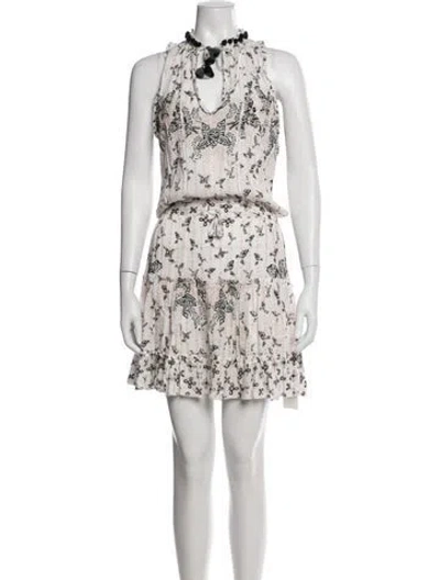 Pre-owned Poupette St Barth Floral Print Knee-length Dress In White