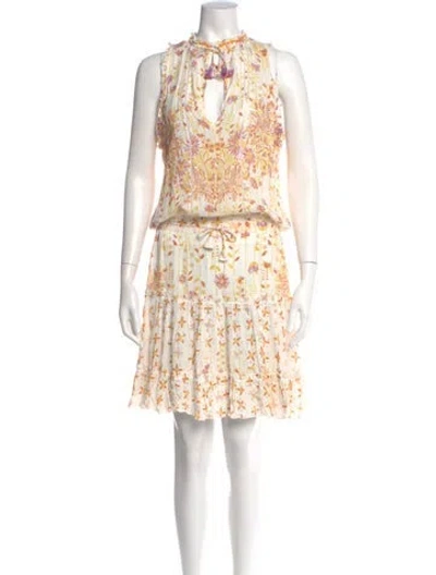 Pre-owned Poupette St Barth Floral Print Knee-length Dress In Yellow