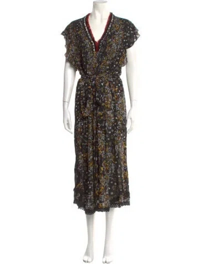 Pre-owned Poupette St Barth Floral Print Long Dress In Black