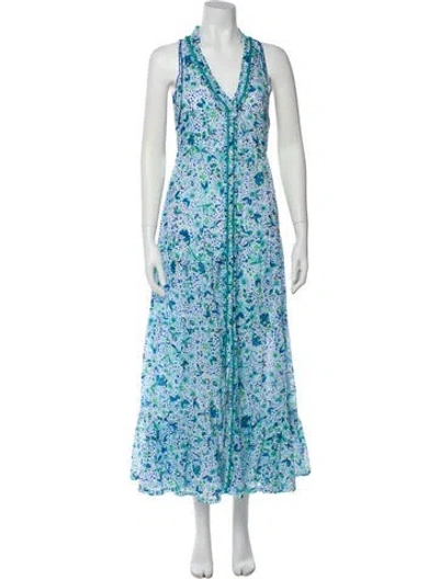Pre-owned Poupette St Barth Floral Print Long Dress In Blue