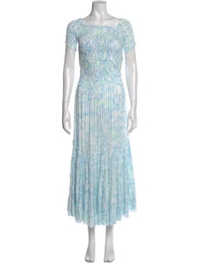 Pre-owned Poupette St Barth Floral Print Long Dress In Blue