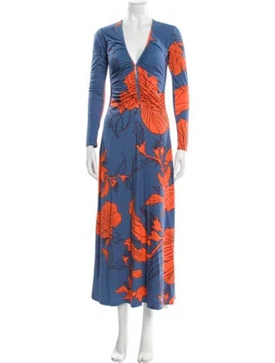 Pre-owned Poupette St Barth Floral Print Long Dress In Blue