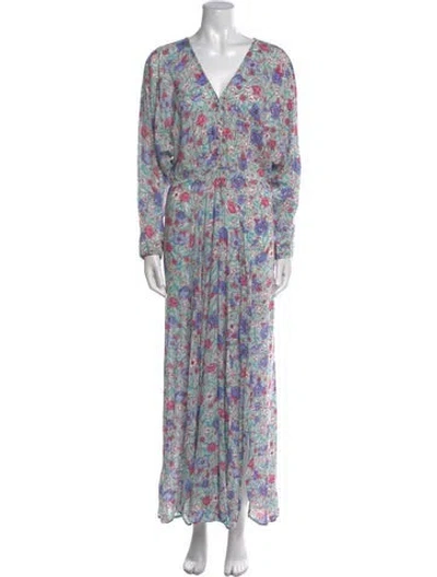 Pre-owned Poupette St Barth Floral Print Long Dress In Blue