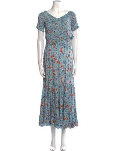 Pre-owned Poupette St Barth Floral Print Long Dress In Blue
