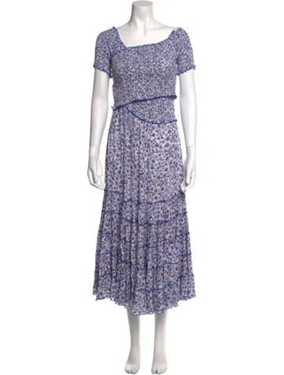 Pre-owned Poupette St Barth Floral Print Long Dress In Blue