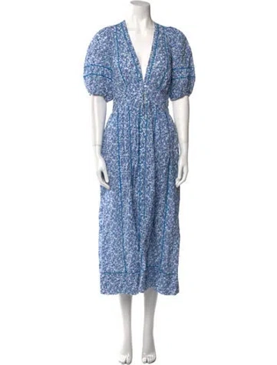 Pre-owned Poupette St Barth Floral Print Long Dress In Blue