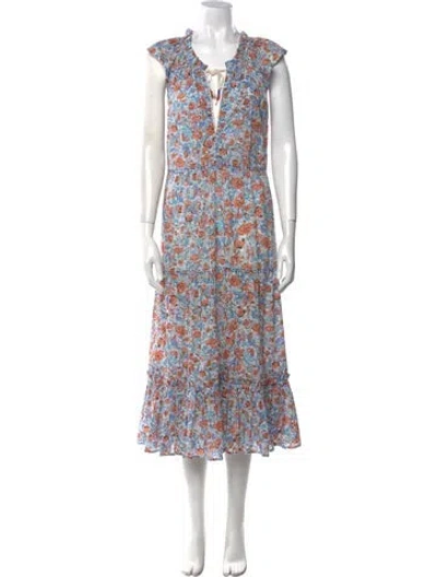 Pre-owned Poupette St Barth Floral Print Long Dress In Blue