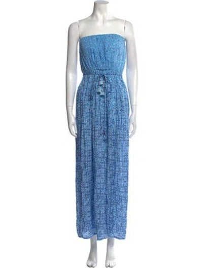 Pre-owned Poupette St Barth Floral Print Long Dress In Blue