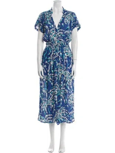 Pre-owned Poupette St Barth Floral Print Long Dress In Blue