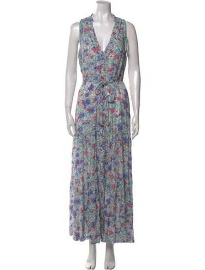 Pre-owned Poupette St Barth Floral Print Long Dress In Blue