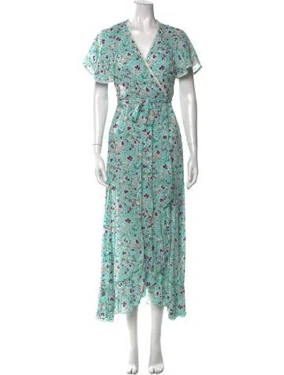 Pre-owned Poupette St Barth Floral Print Long Dress In Blue