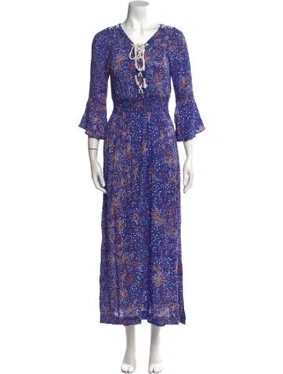 Pre-owned Poupette St Barth Floral Print Long Dress In Blue