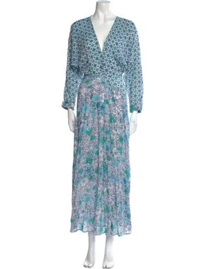 Pre-owned Poupette St Barth Floral Print Long Dress In Blue