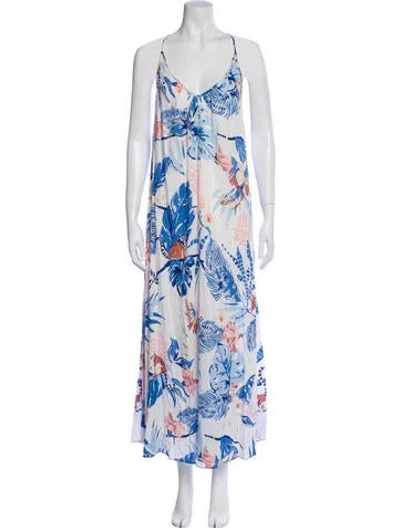 Pre-owned Poupette St Barth Floral Print Long Dress In Blue