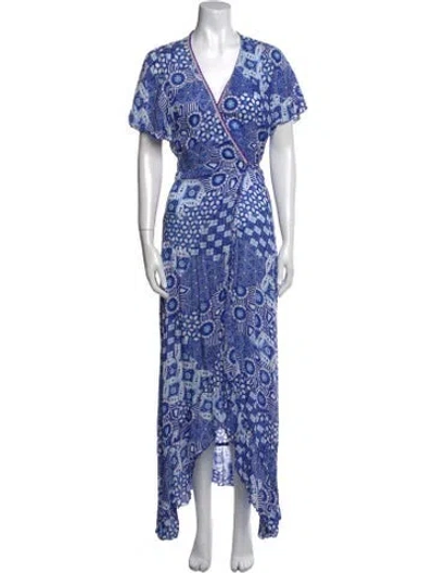 Pre-owned Poupette St Barth Floral Print Long Dress In Blue