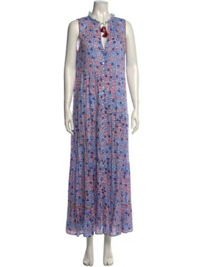 Pre-owned Poupette St Barth Floral Print Long Dress In Blue