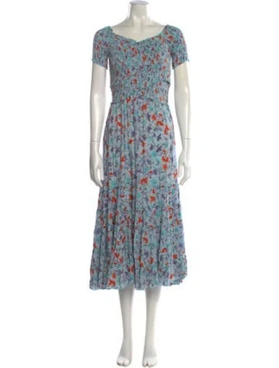 Pre-owned Poupette St Barth Floral Print Long Dress In Blue