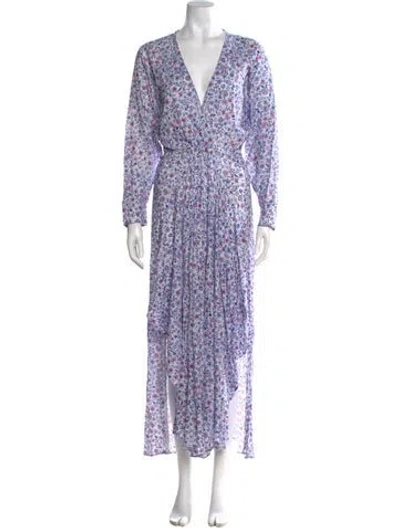 Pre-owned Poupette St Barth Floral Print Long Dress In Blue