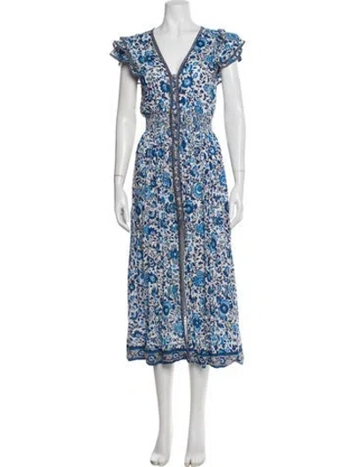Pre-owned Poupette St Barth Floral Print Long Dress In Blue