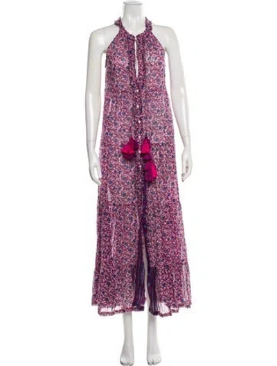 Pre-owned Poupette St Barth Floral Print Long Dress In Blue