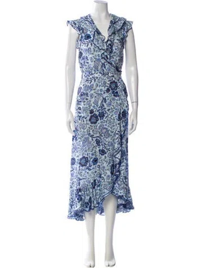 Pre-owned Poupette St Barth Floral Print Long Dress In Blue