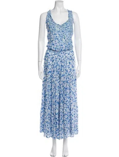 Pre-owned Poupette St Barth Floral Print Long Dress In Blue