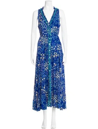 Pre-owned Poupette St Barth Floral Print Long Dress In Blue