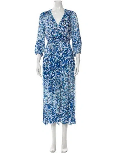 Pre-owned Poupette St Barth Floral Print Long Dress In Blue