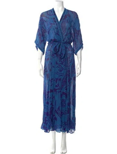 Pre-owned Poupette St Barth Floral Print Long Dress In Blue