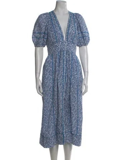 Pre-owned Poupette St Barth Floral Print Long Dress In Blue