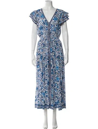 Pre-owned Poupette St Barth Floral Print Long Dress In Blue