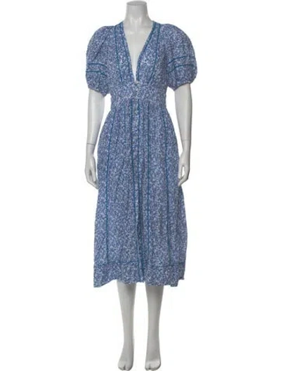 Pre-owned Poupette St Barth Floral Print Long Dress In Blue