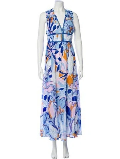 Pre-owned Poupette St Barth Floral Print Long Dress In Blue