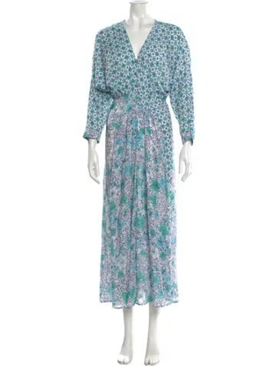 Pre-owned Poupette St Barth Floral Print Long Dress In Blue