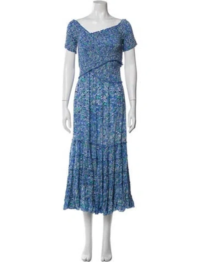 Pre-owned Poupette St Barth Floral Print Long Dress In Blue