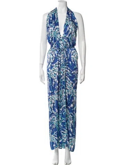 Pre-owned Poupette St Barth Floral Print Long Dress In Blue