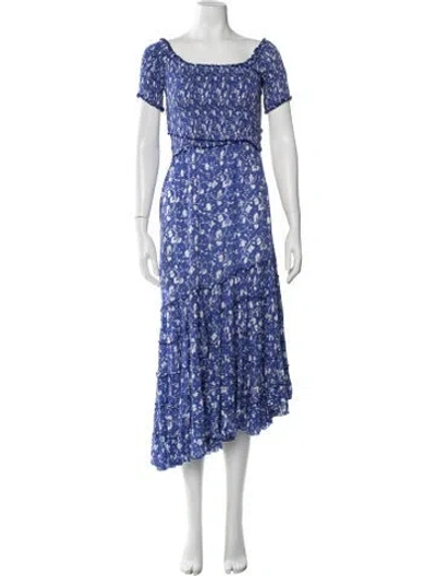 Pre-owned Poupette St Barth Floral Print Long Dress In Blue