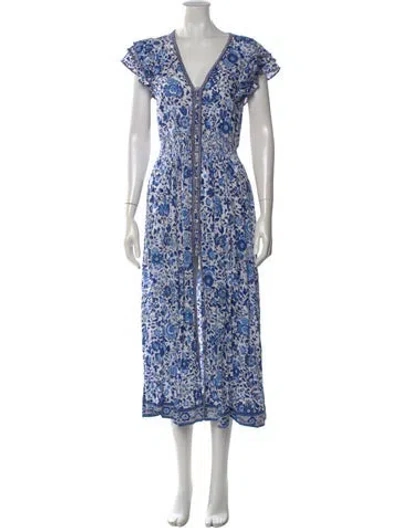 Pre-owned Poupette St Barth Floral Print Long Dress In Blue