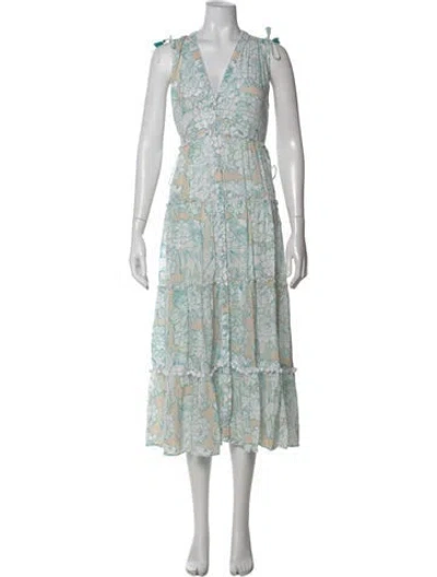 Pre-owned Poupette St Barth Floral Print Long Dress In Blue