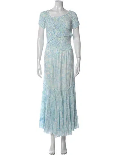 Pre-owned Poupette St Barth Floral Print Long Dress In Blue