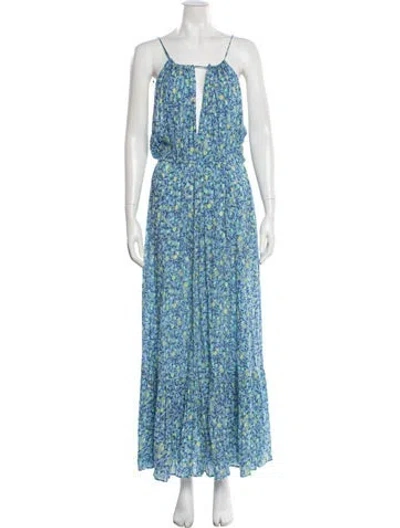 Pre-owned Poupette St Barth Floral Print Long Dress In Blue
