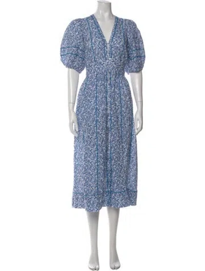 Pre-owned Poupette St Barth Floral Print Long Dress In Blue